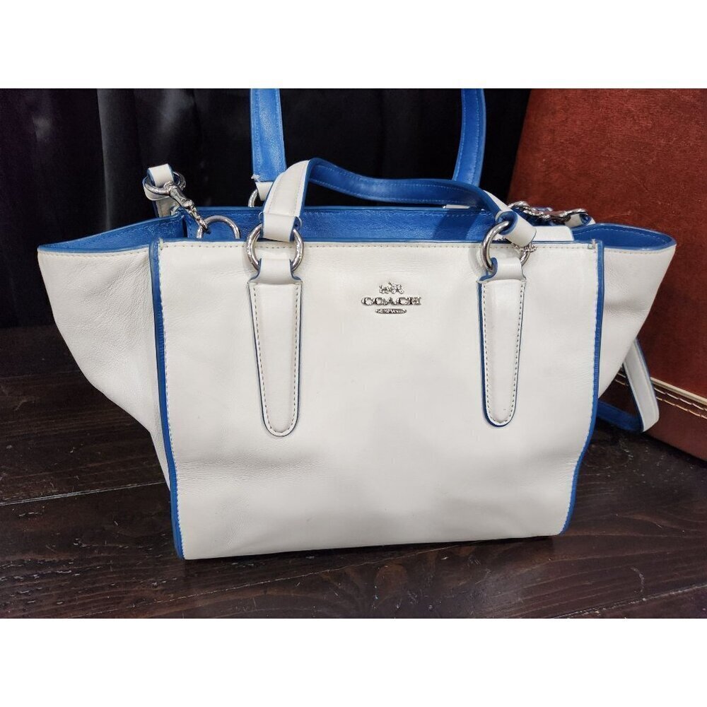 AUTHENTIC Coach Mini Crosby Colorblock Carryall in Blue and White Leather-EUC - Picture 3 of 12